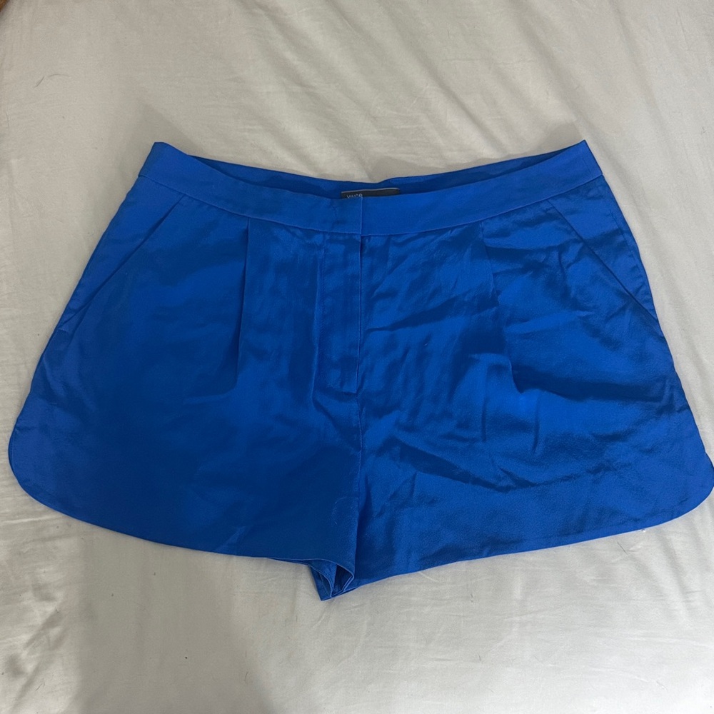 Vince High-Waist Satin-Look Shorts in Royal Blue